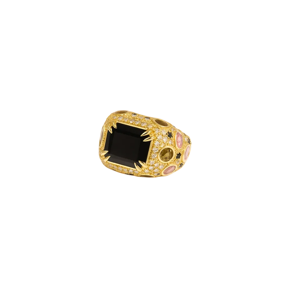 Bague Panthère - Quartz Coloré Noir