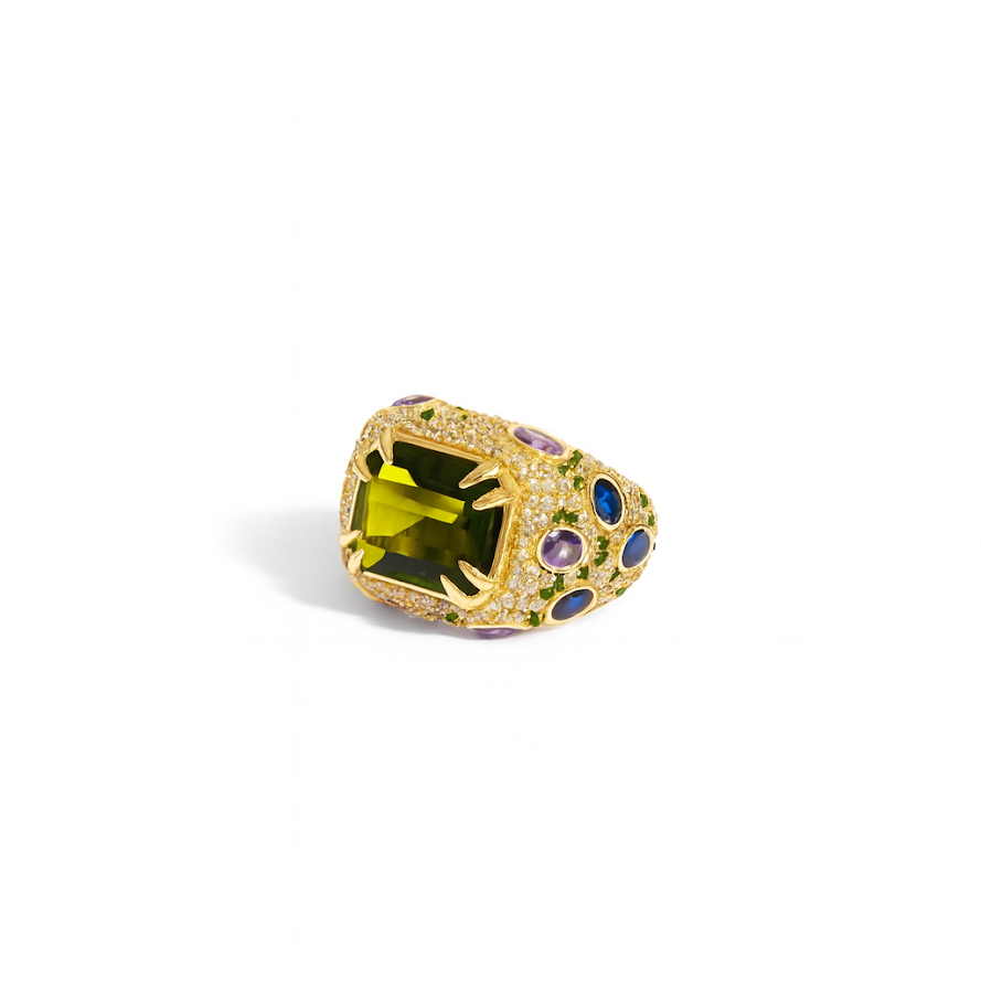 Bague Panthère - Quartz Coloré Vert