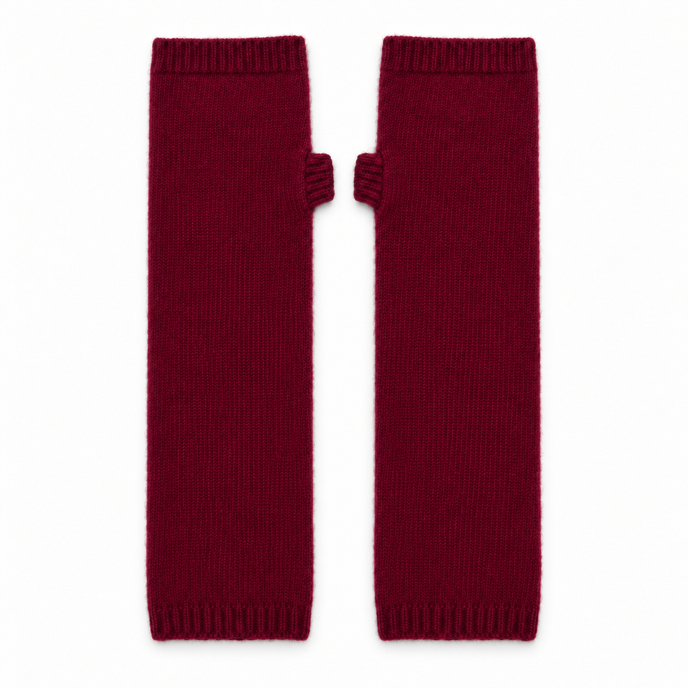 Mitaines Montantes en laine Cachemire Rouge Bordeaux